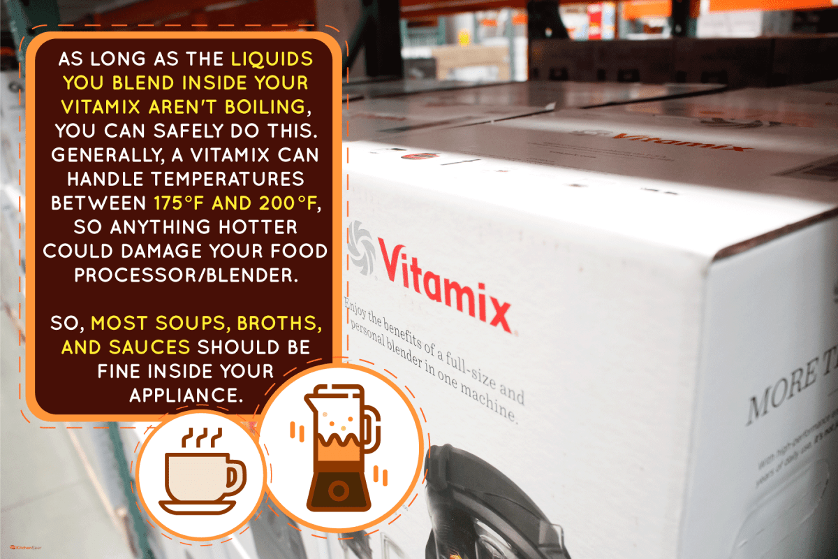 Vitamix boxes displayed at a store, Can I Blend Hot Liquids In My Vitamix? [Yes! How To Tips]