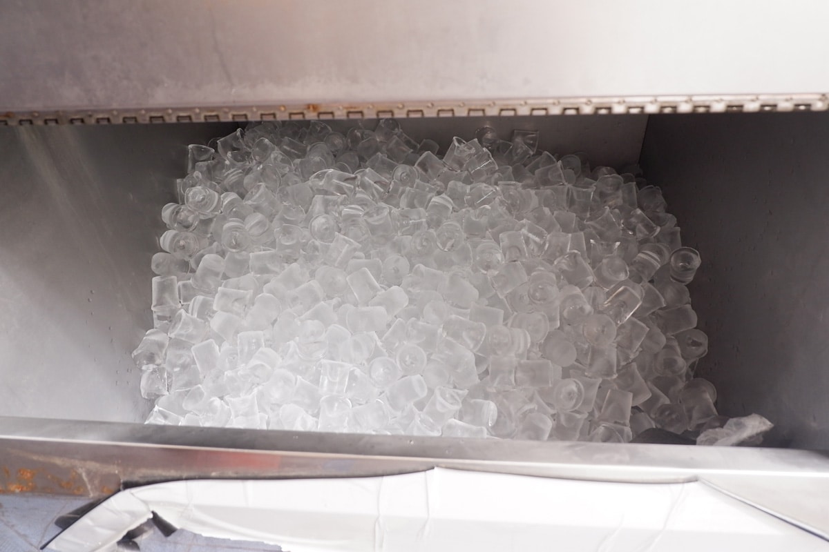 Ice coming from a portable ice maker