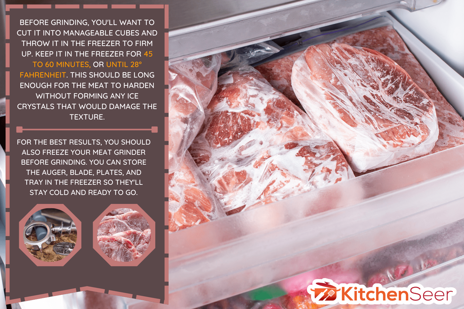 Raw frozen meat pieces. raw pork chops close-up texture. Fast freeze meat product - How Long to Freeze Meat Before Grinding or Slicing