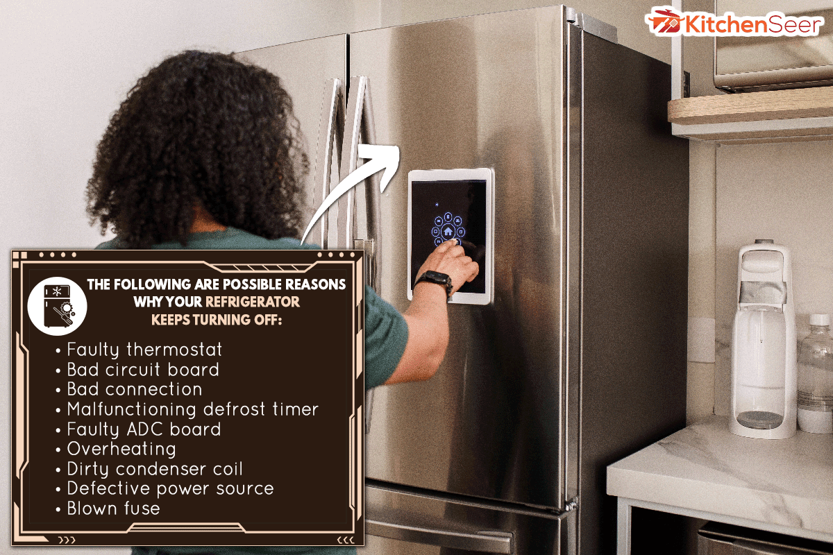 A young woman checking information from smart fridge, Refrigerator Keeps Turning Off - What's Wrong?