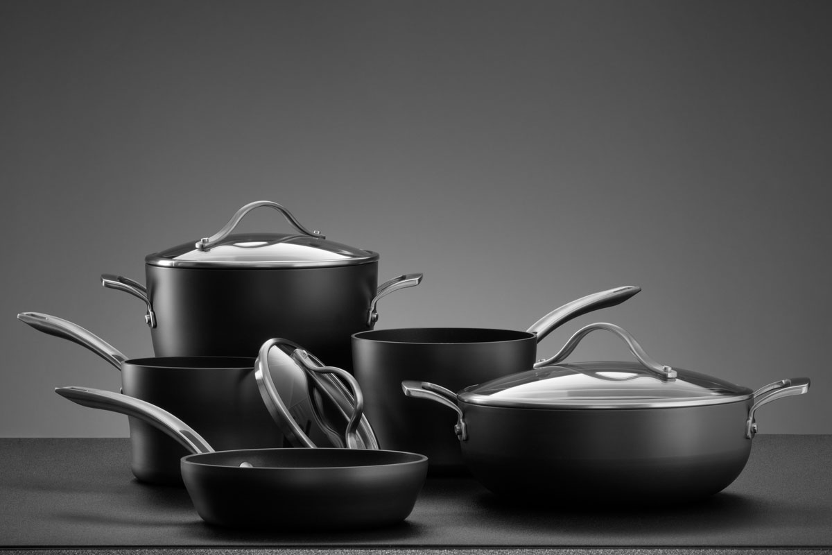 nice cookware set on grey color