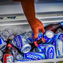 A hand reaches into a cooler box to retrieve a can and bottle of Budweiser Light beer at the Port Huron Sailing regatta - Can Bud Light Expire [Here's How Long You Can Drink It Past The Expiration Date!]