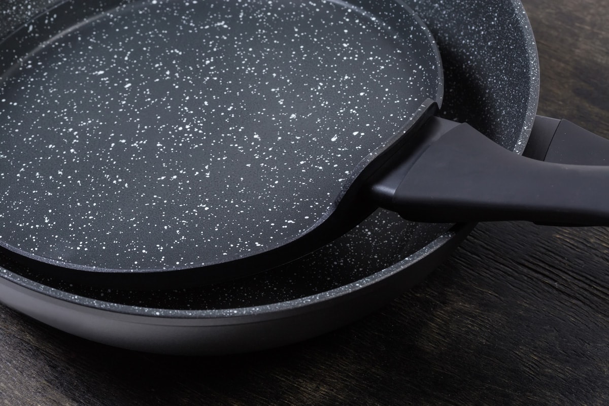 A stone cookware frying pan on the table