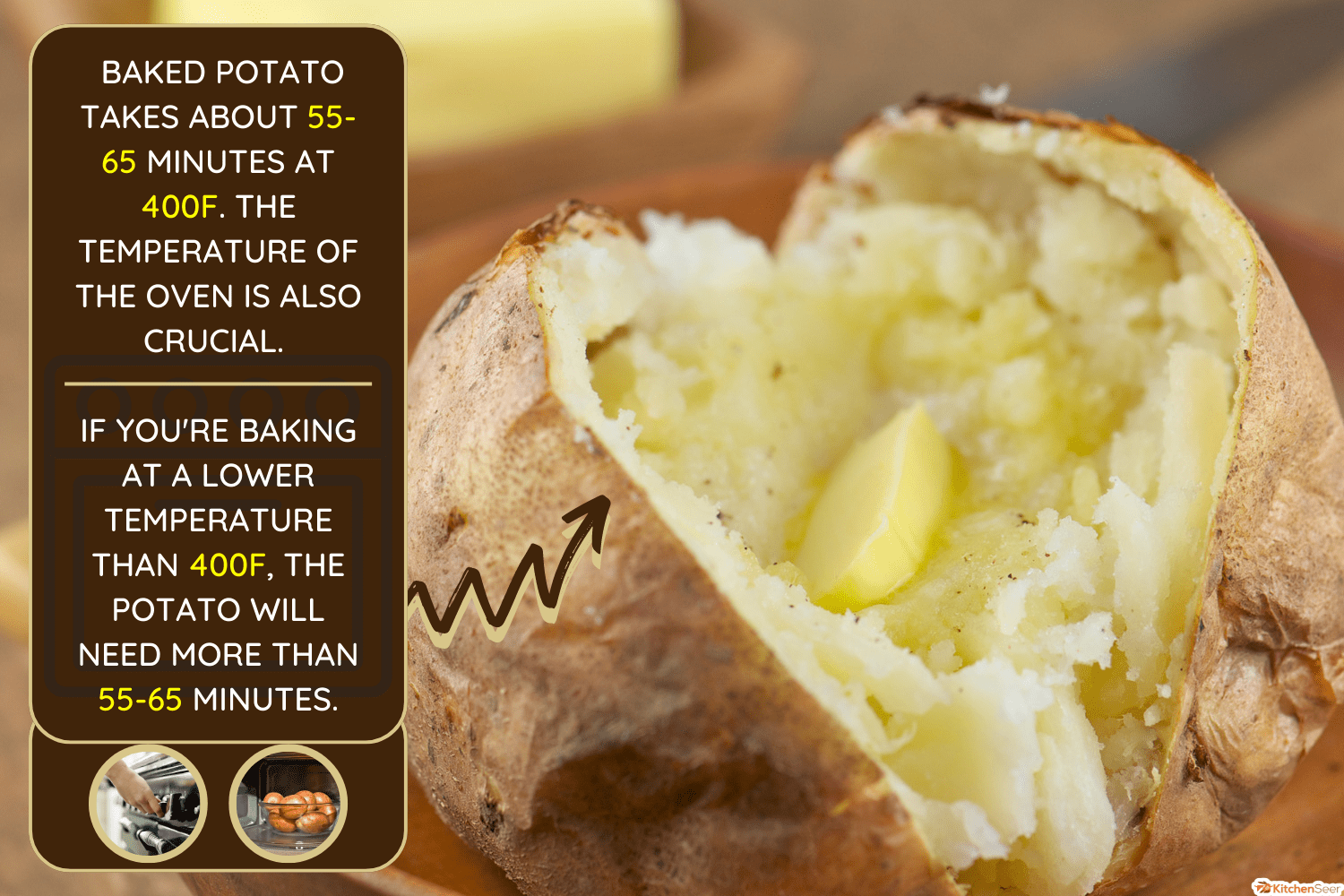 Baked potato with melted butter and freshly ground pepper in wooden bowl - Why Is My Baked Potato Hard