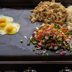 Chicken fried rice cooked on a blackstone griddle, What Oil To Use In Seasoning Blackstone Griddle