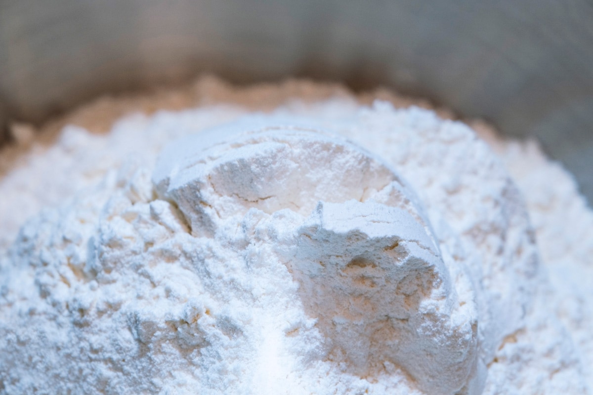 Closeup on a heap of white flour 