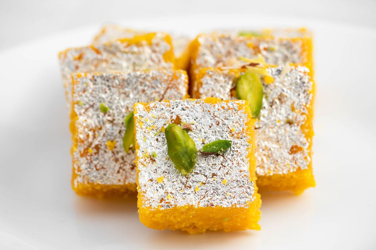 Famous Indian Mithai Moong Dal Burfi Barfee Or Meetha Mung Daal Barfi Made Of Yellow Gram Flour