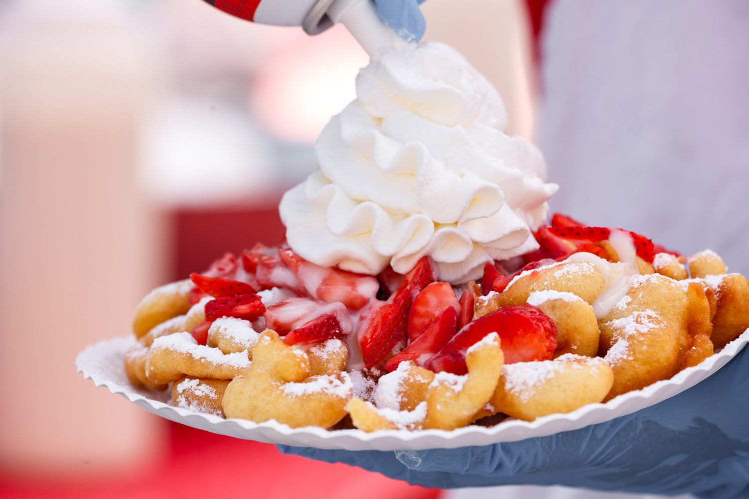 Funnel Cake with Strawberries and Whipped Cream