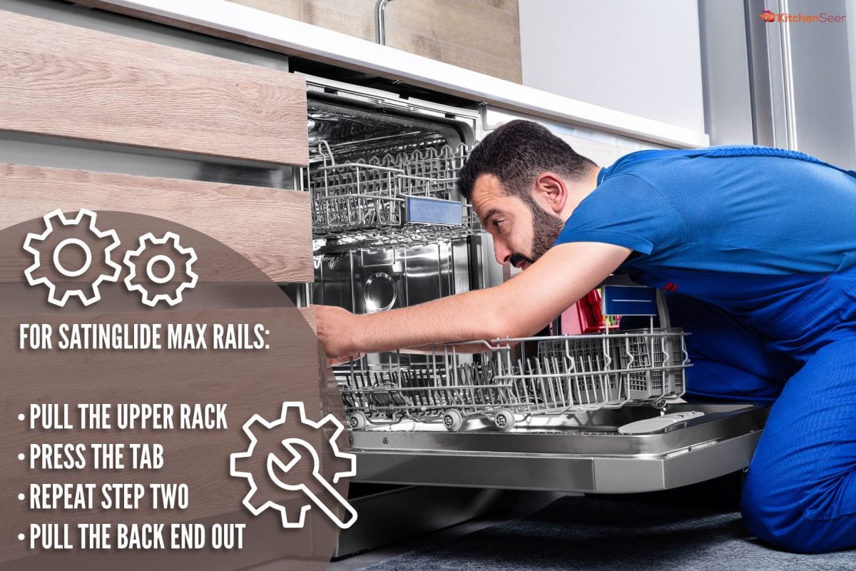 Dishwasher Repairing man worker blue uniform, How To Remove The Top Rack Of A Kitchenaid Dishwasher
