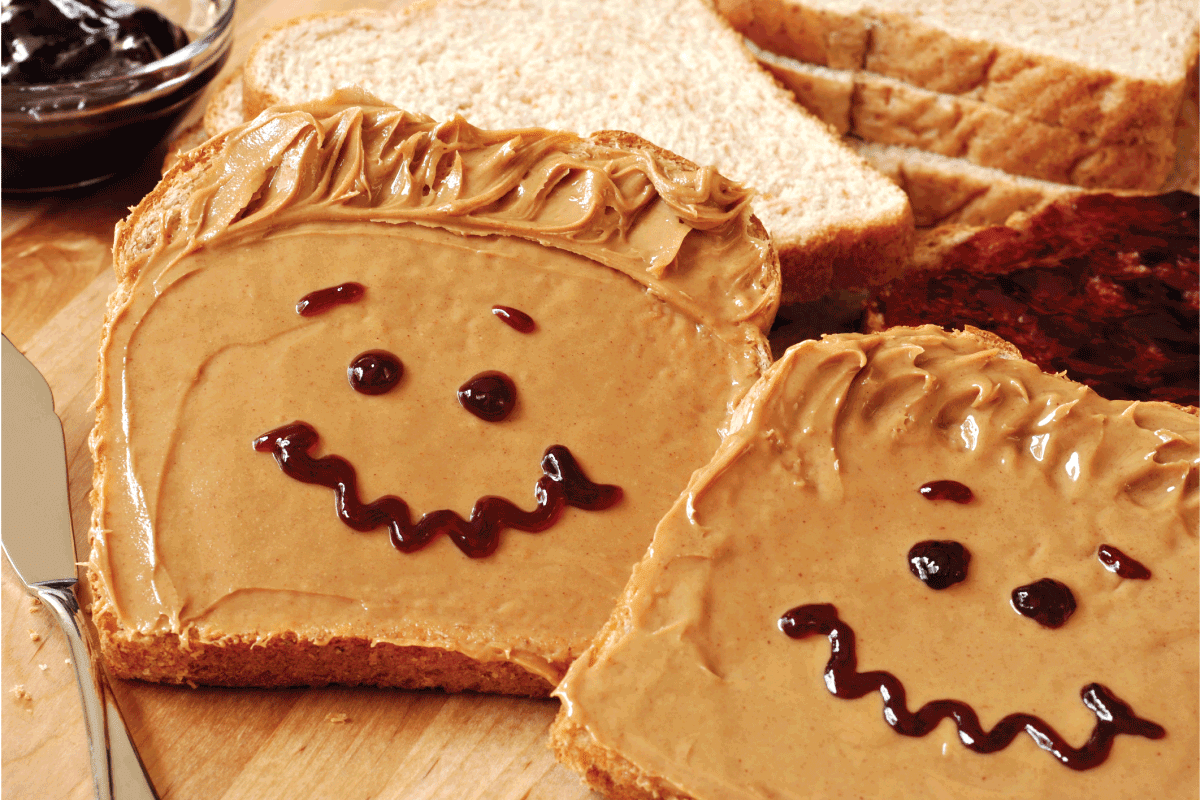 Making peanut butter sandwiches with Fun smiley faces drawn on with jam. Do Peanut Butter Sandwiches Need To Be Refrigerated
