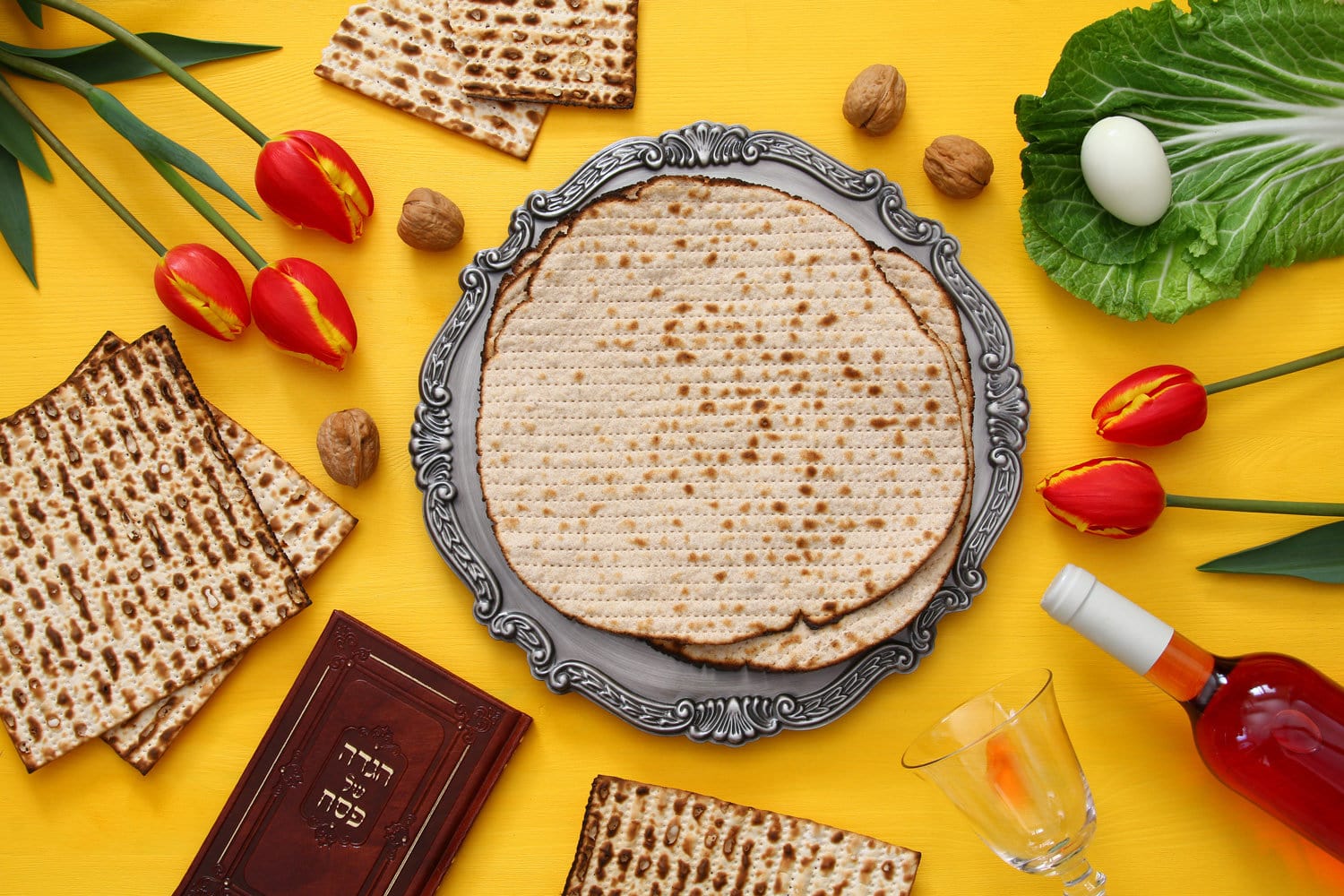 Pesah celebration concept (jewish Passover holiday). Traditional book with text in hebrew Passover Haggadah (Passover Tale)