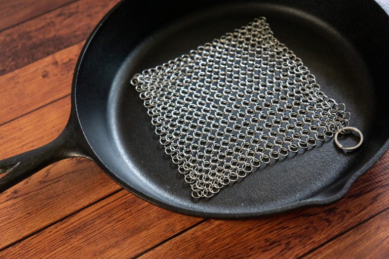 Small Ring Chainmail Scrubber - for Cast Iron, Stainless Steel, Hard Anodized Cookware and Other Pots & Pans. For for Cast Iron Cookware, Dutch Ovens, Casseroles, Stainless Steel Cookware, Woks and more - What Is Hard Anodized Cookware And Is It Safe