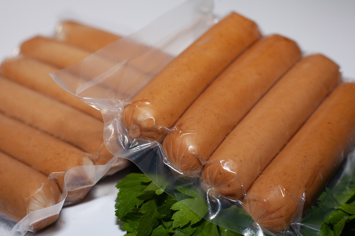 Sausages in food packaging