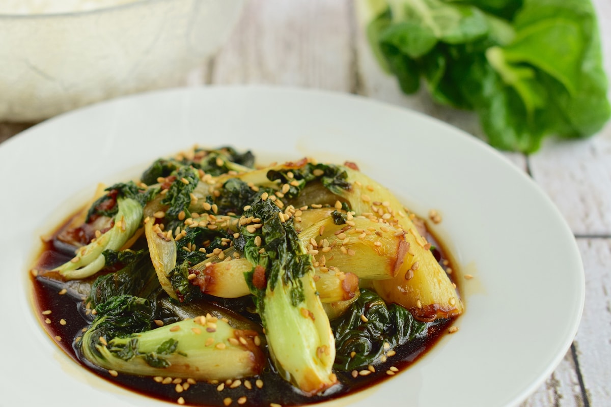 Saute bok choy with soy sauce