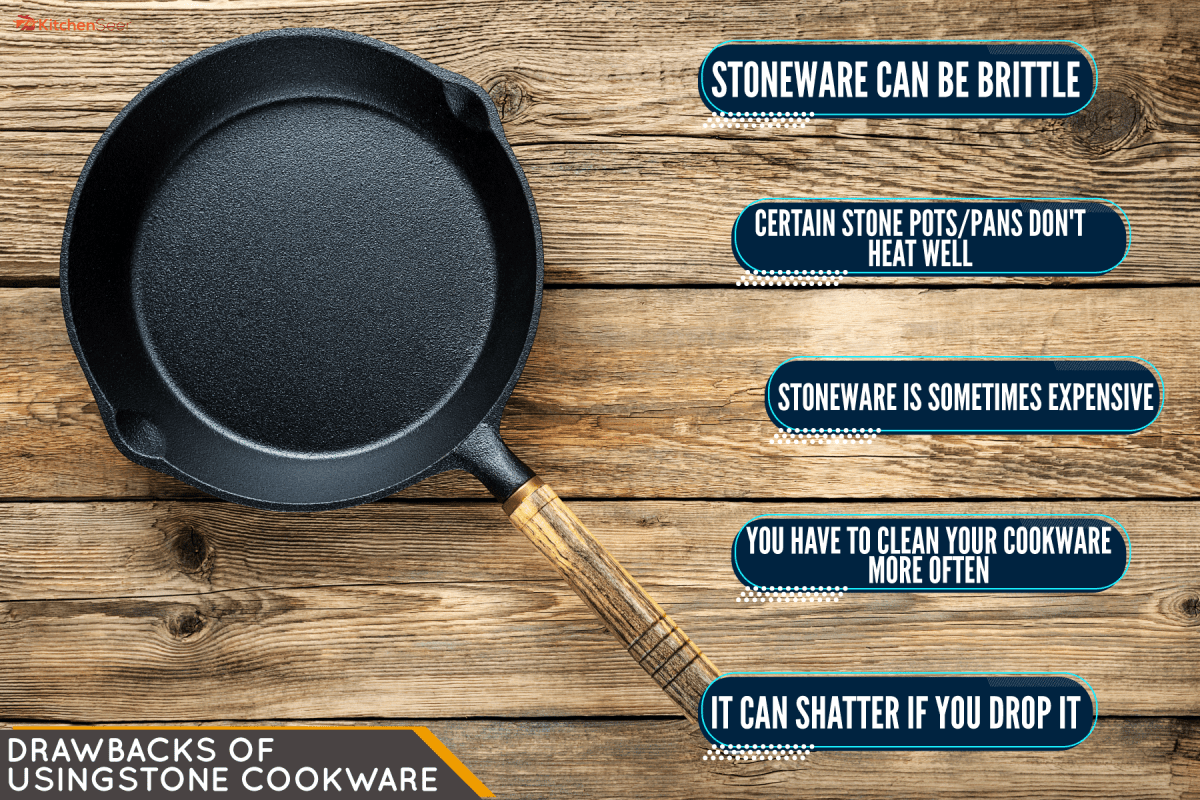 A black non stick frying pan on a table, Stone Cookware Pros, Cons, & Considerations For Your Kitchen