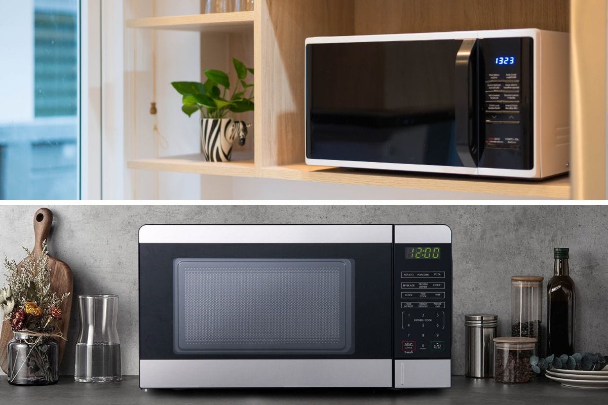 Modern black microwave oven on kitchen countertop. - Cyclonic Vs Inverter Microwave: Which Is Better?