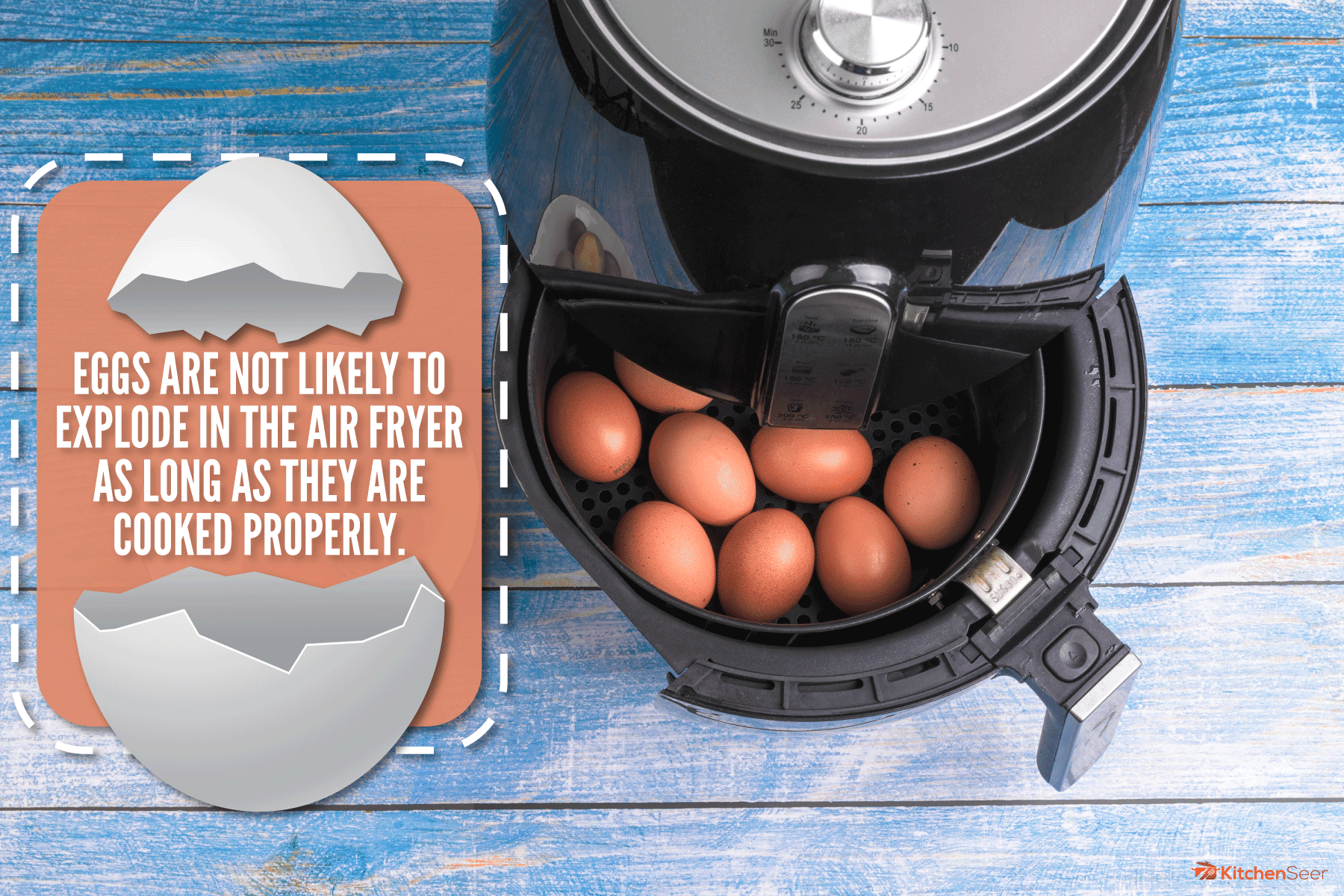 cook eggs easily air fryer blue painted wooden surface table, Will Eggs Explode In An Air Fryer?