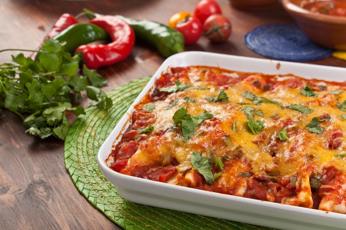 dish with traditional mexican food enchiladas 