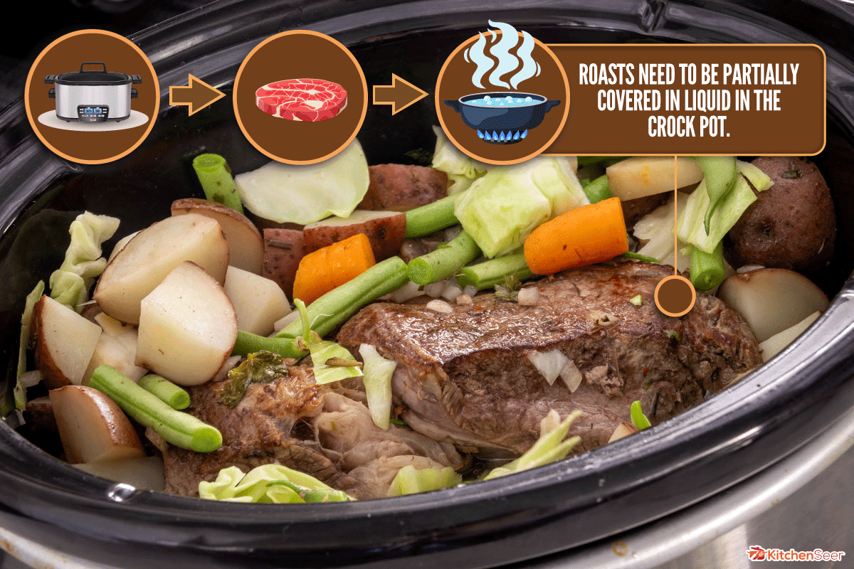 delicious beef stew cooking in the crockpot with vegetables, Does Roast Need To Be Submerged In The Crock Pot?