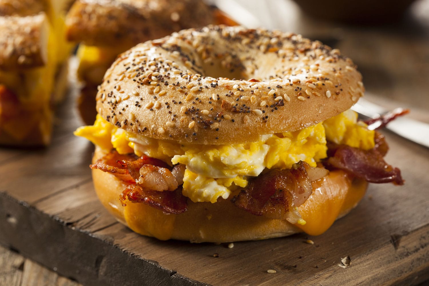 Hearty Breakfast Sandwich on a Bagel with Egg Bacon and Cheese 