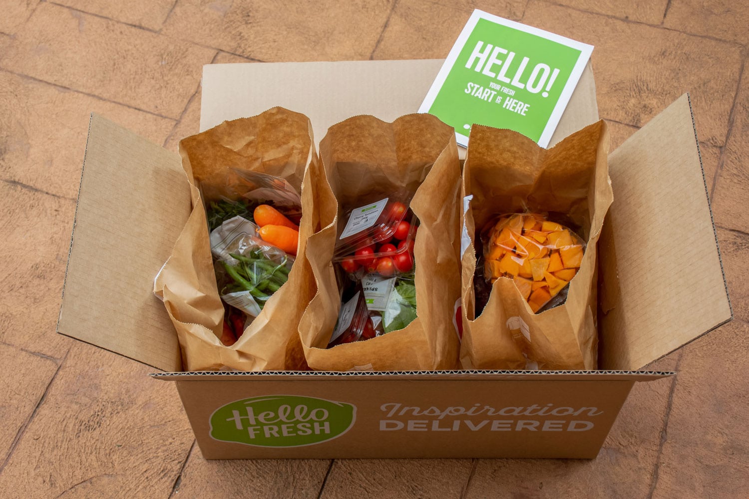 Hello Fresh meal kits in a cardboard box