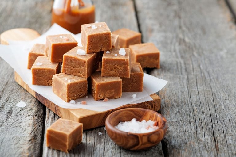 Salted caramel pieces and sea salt. Golden Butterscotch toffee caramels, Does Butterscotch Have Dairy? [With Ways To Make It Vegan]