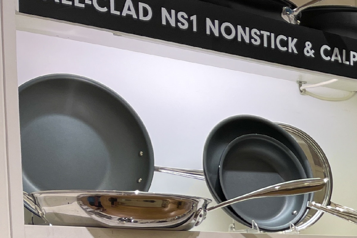 Stainless All Clad pan on display at the store