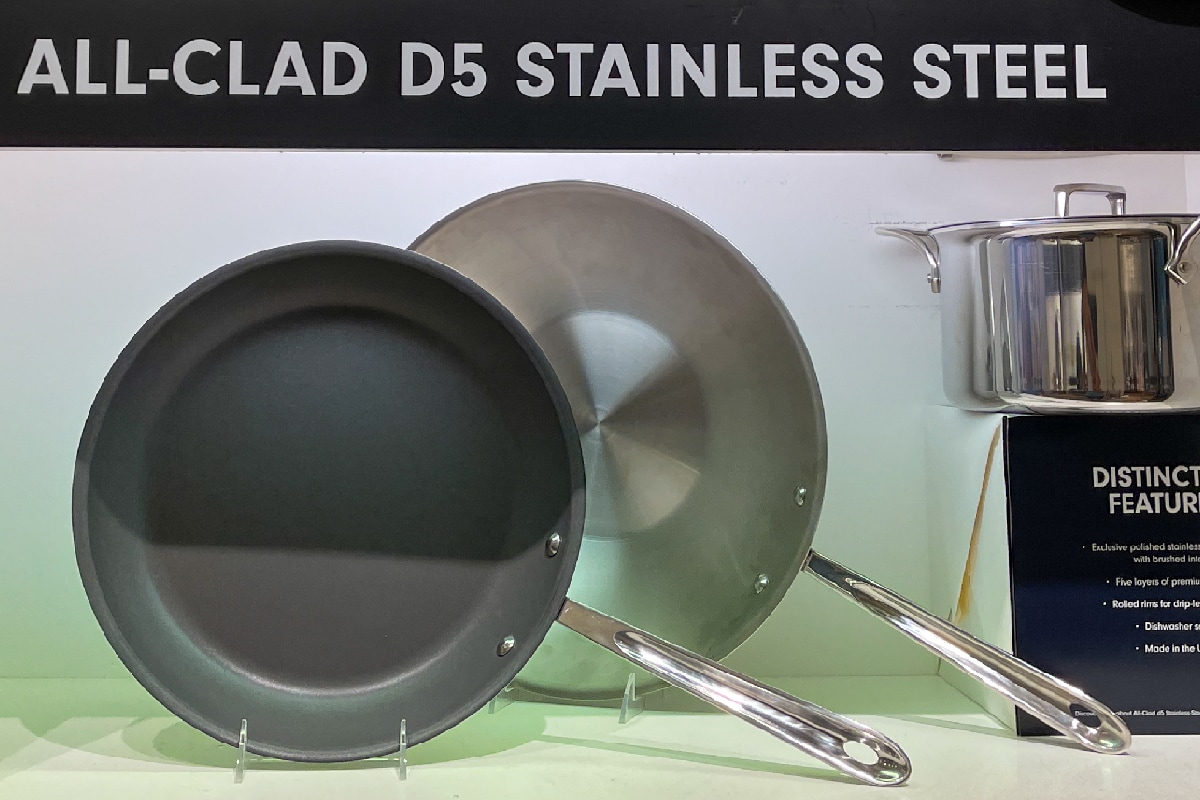 Two All Clad pan on display