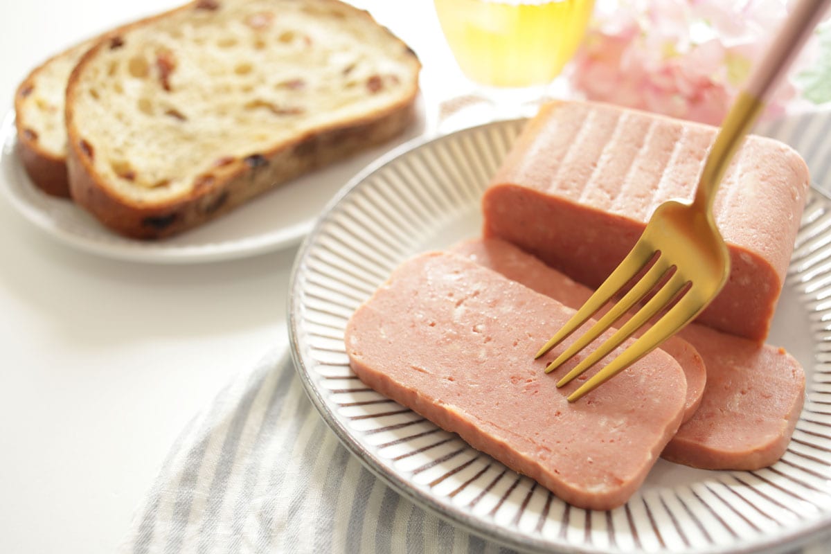 canned food luncheon meat sliced on