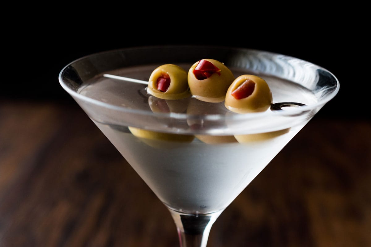 classic dry martini olives on inside cold drink
