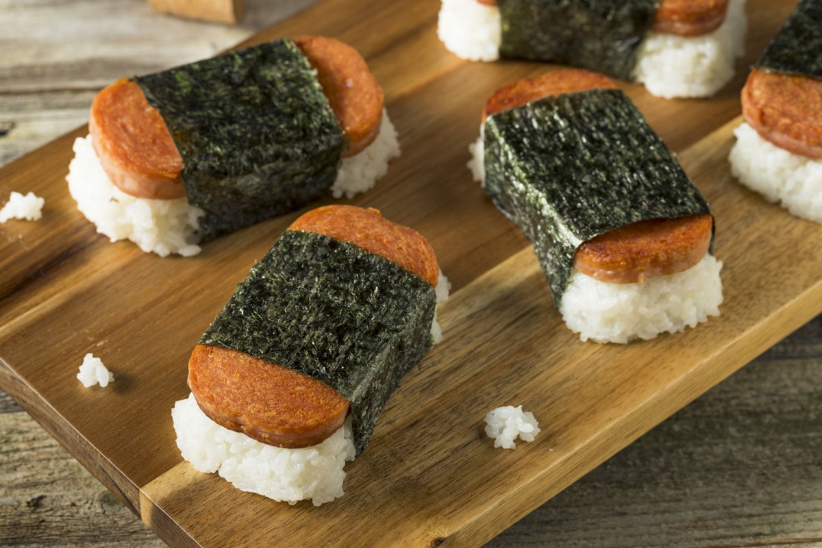Homemade Healthy Musubi Rice and Meat Sandwich from Hawaii