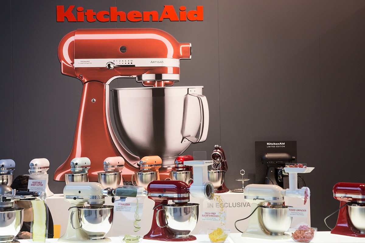 KitchenAid stand mixers on display at HOMI, Can I Trade In My KitchenAid Mixer?