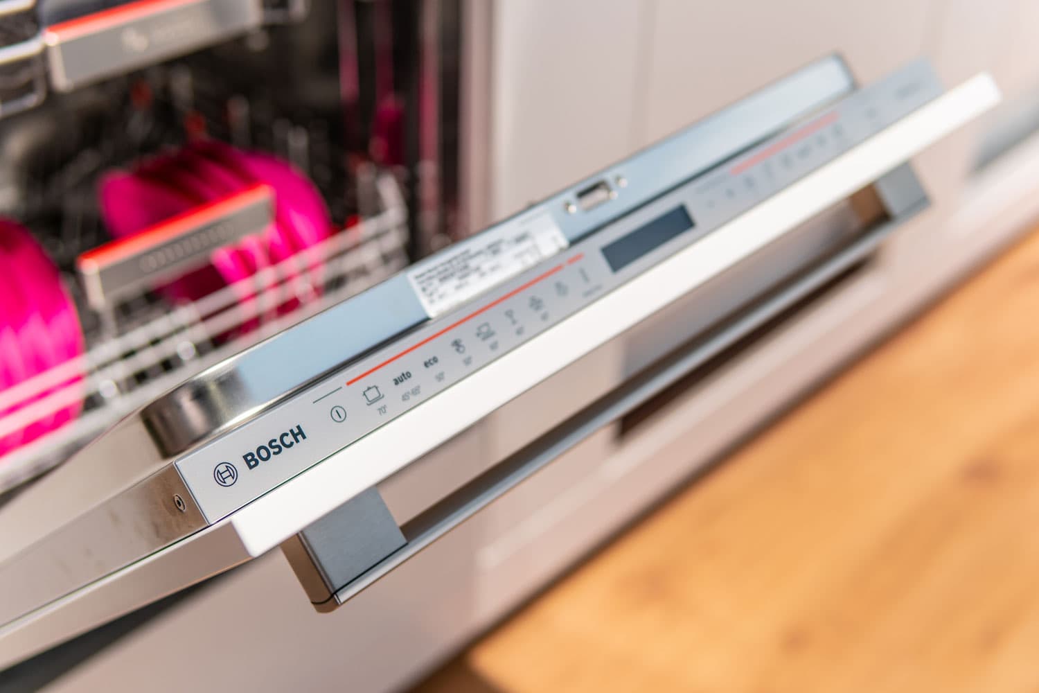 new Built-in Bosch VarioScharnier SME68TX26E dishwasher on display, at Robert Bosch exhibition pavilion showroom, stand at Global Innovations Show IFA