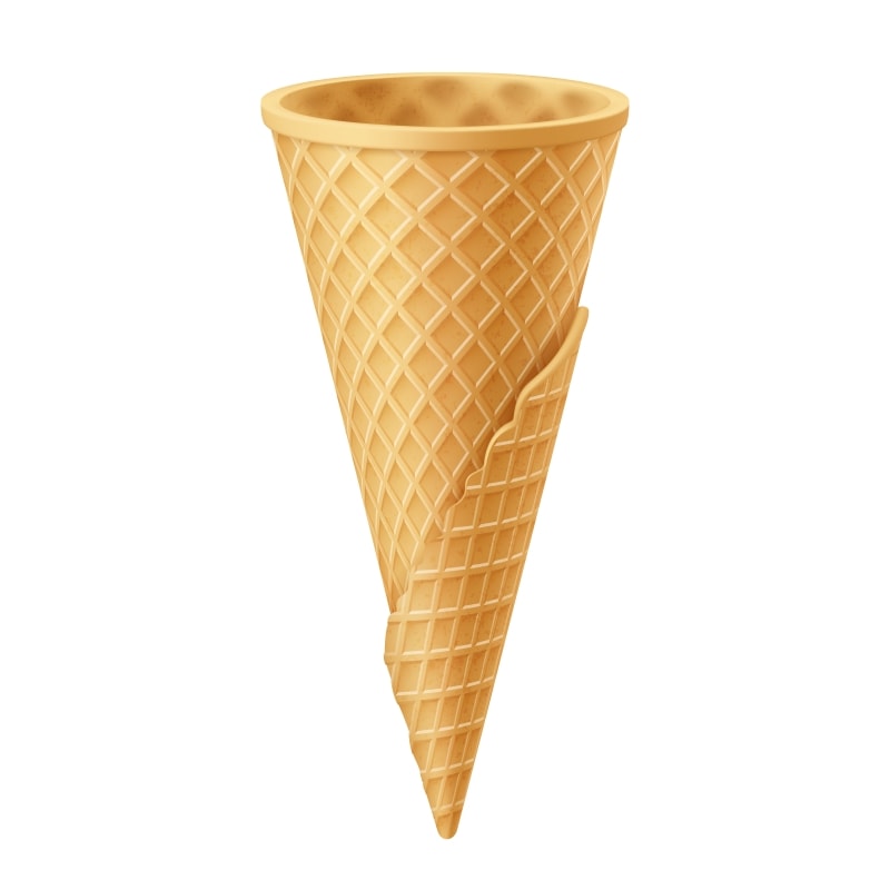 Empty Waffle Cup for Ice Cream. Empty Sugar Crunchy Icecream Waffle Cone. Street Fast Food Creative illustration Isolated on White Backdrop