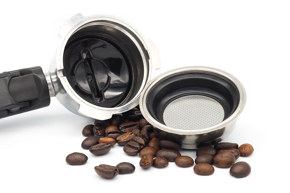 Portafilter and Filter basket with coffee beans