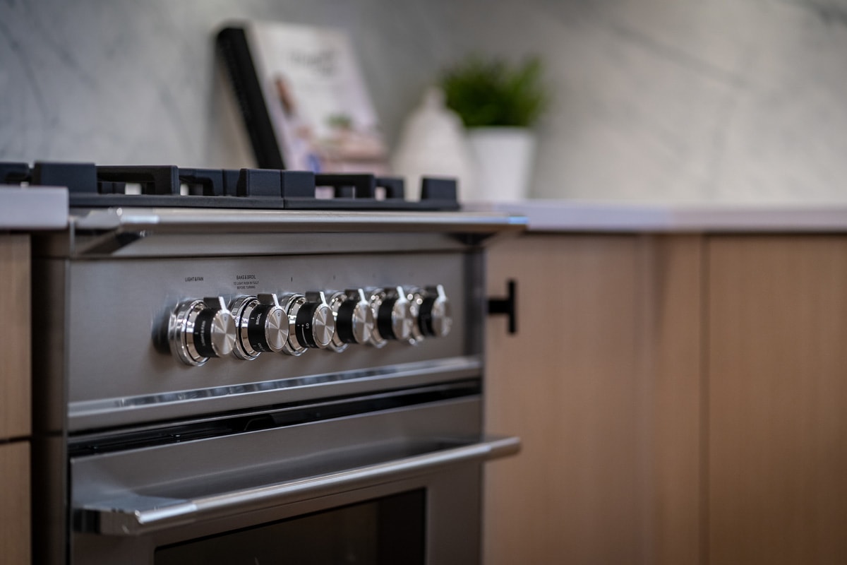 A selective focus of gas range in the kitchen