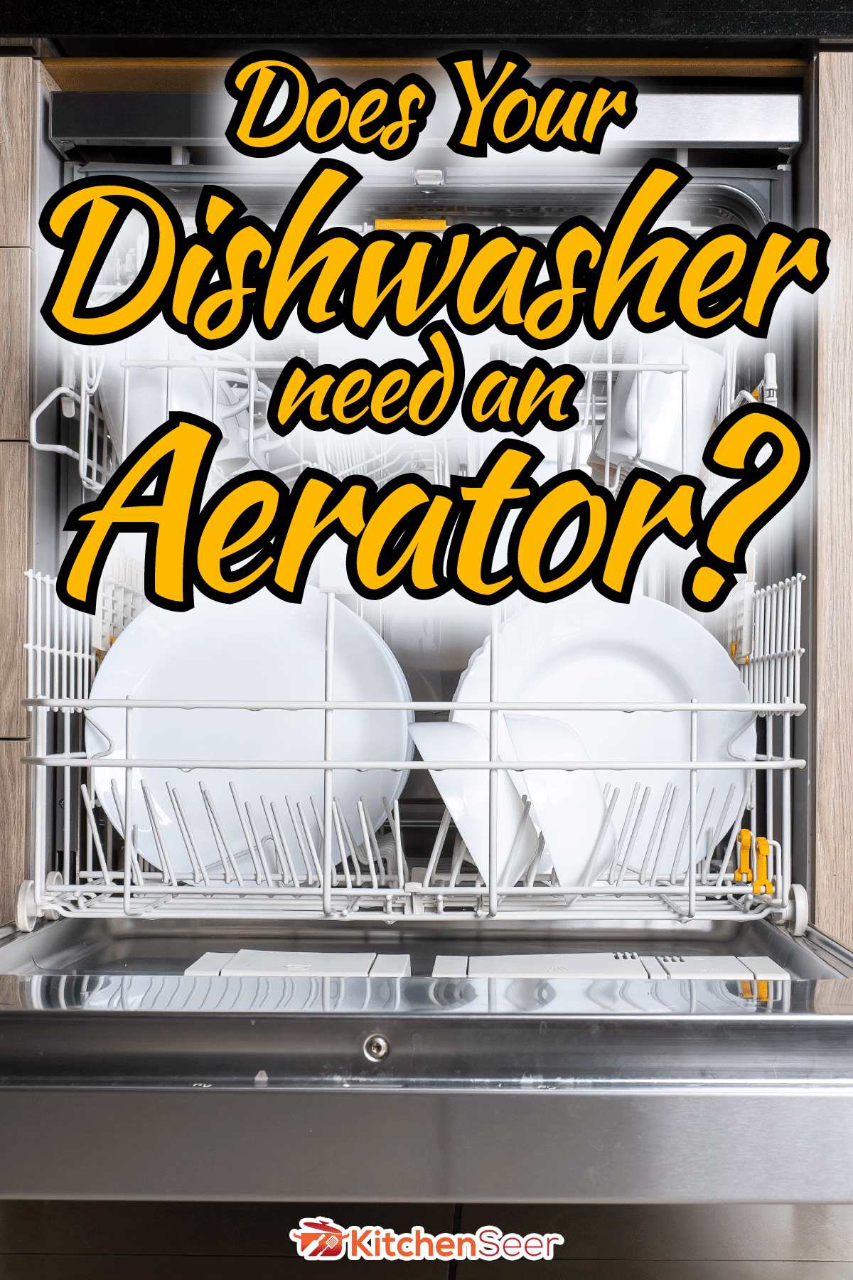 Open door of built-in dishwasher. Kitchen with integrated appliances. Plates and dishes in the dishwasher, Do I Need An Aerator For My Dishwasher?