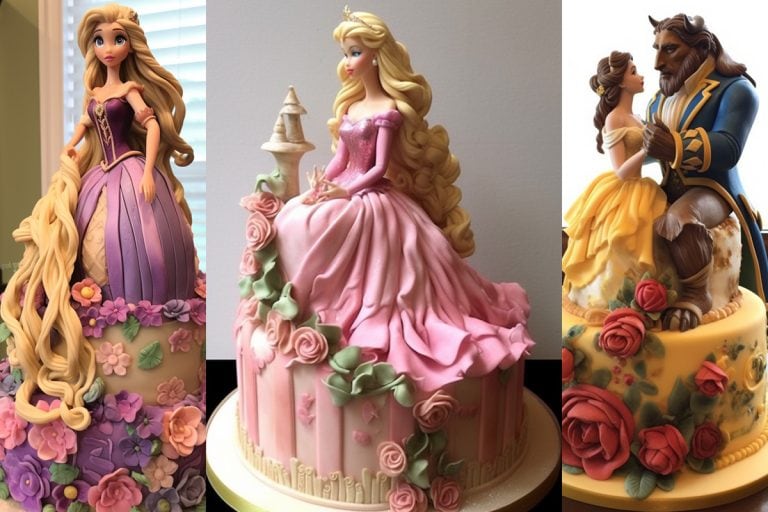 a collage of disney princesses cake