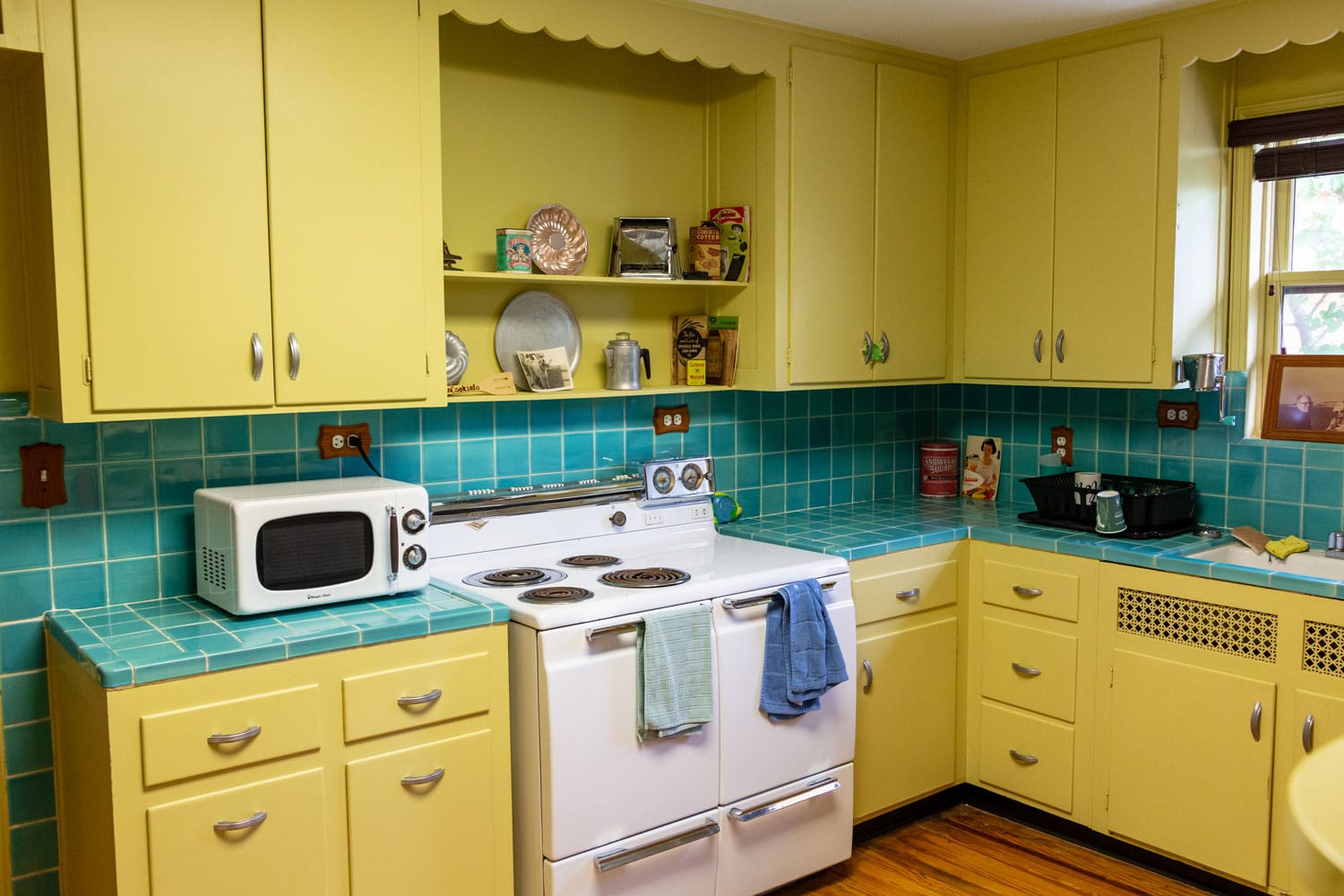 Yellow kitchen cabinet in a classic kitchen