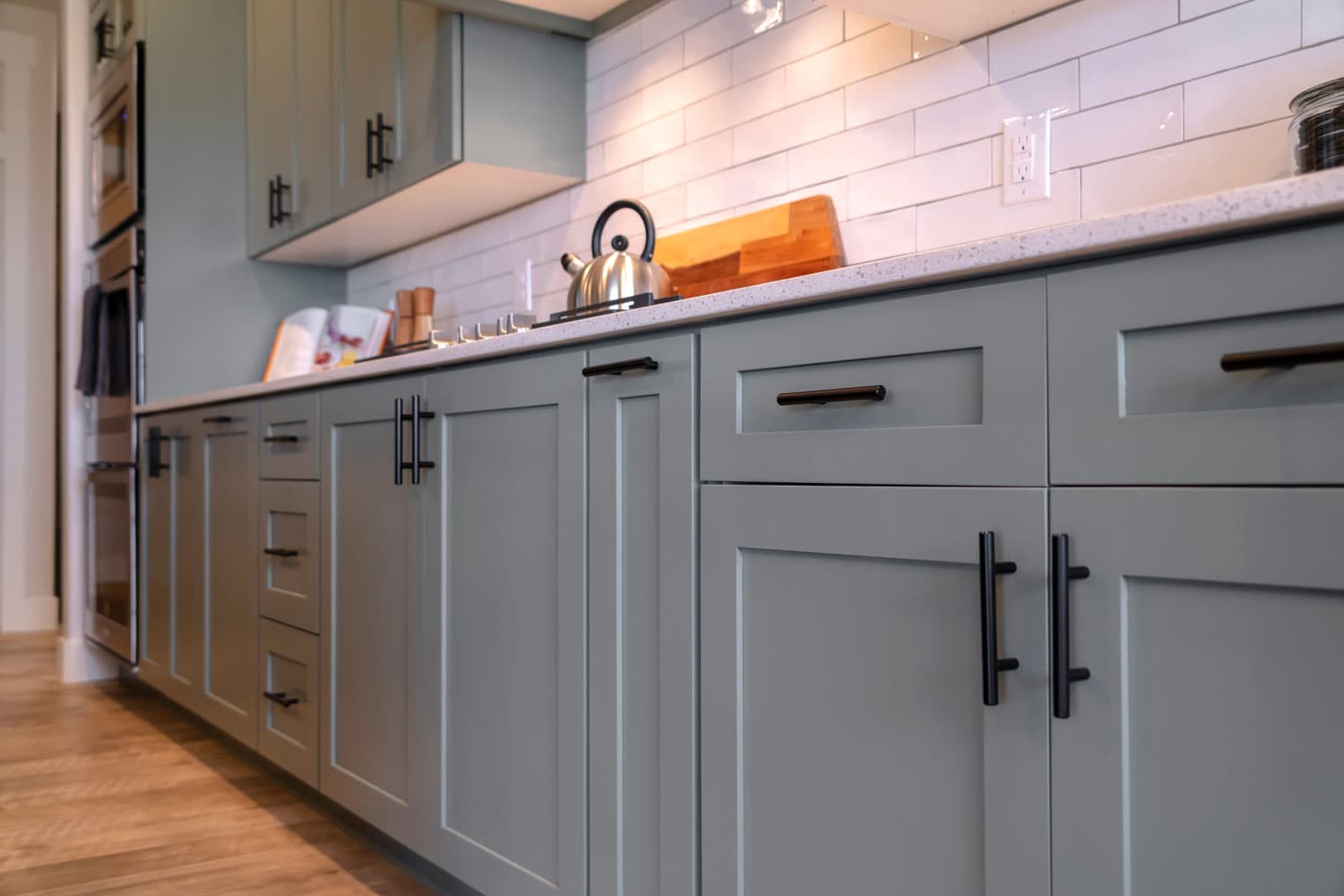 Gray cabinets inside a modern kitchen