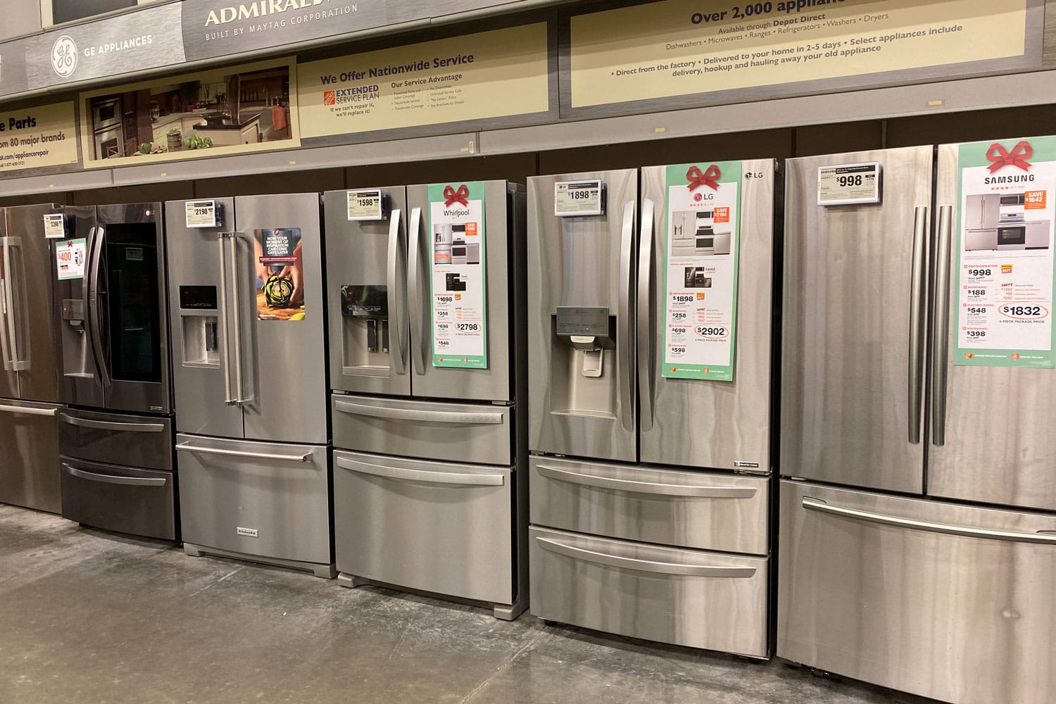 A Whirlpool refrigerator displayed at a store